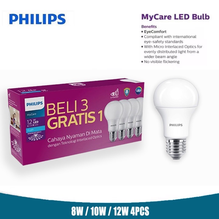 Philips MultiPack MyCare LedBulb 8W 10W 12W 4pcs 6500K Putih