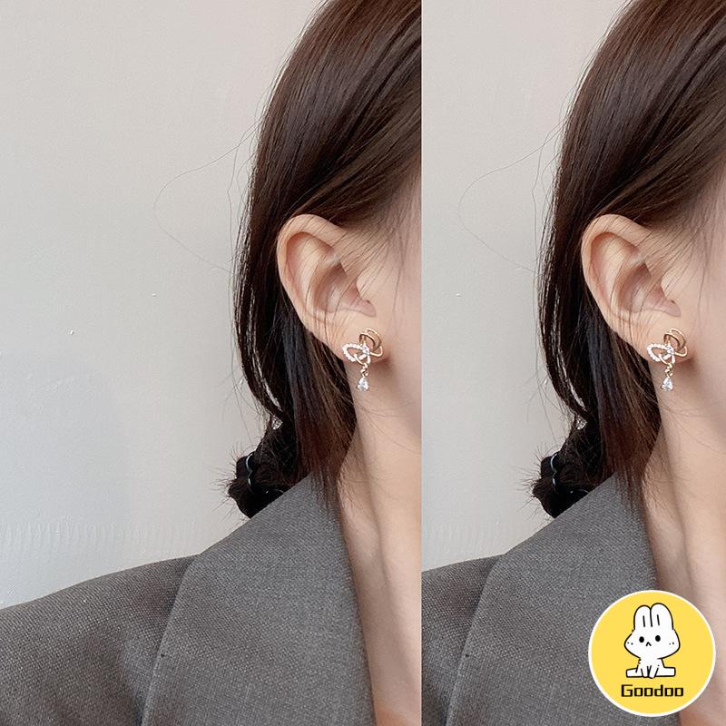 Gaya Korea Kupu-kupu Mutiara Kristal Anting-Anting Fashion Sederhana Anting Busur Elegan Perhiasan Aksesoris -Doo