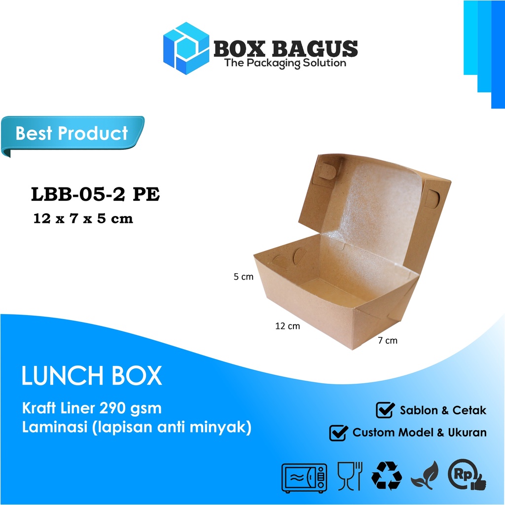 LUNCH BOX (S) DUS KOTAK HAMPERS MAKANAN KUE SNACK 12x7x5 cm PAPER KRAFT 290 gsm LAMINASI