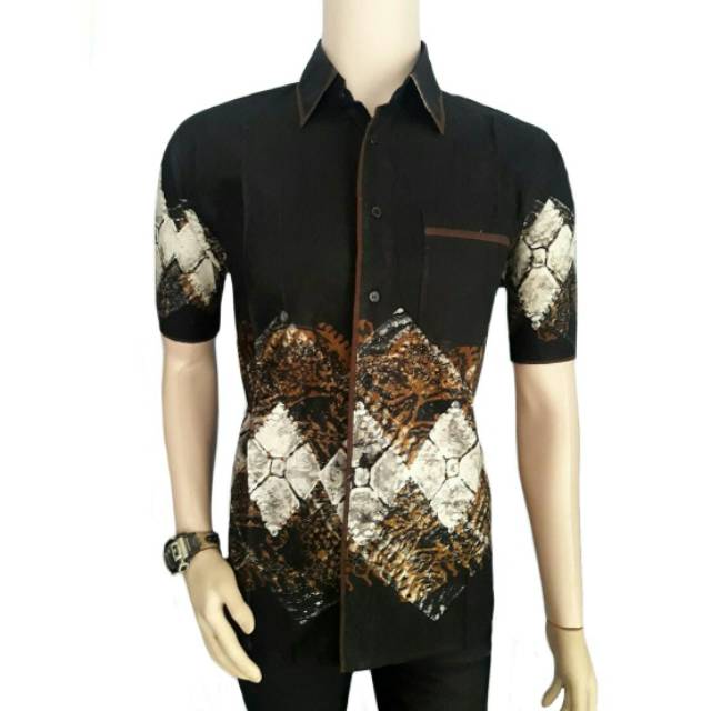 Risna Batik HRB026 kenongo kemeja hem pendek padi pekalongan M L XL MURAH KEREN bati pria wajik biru