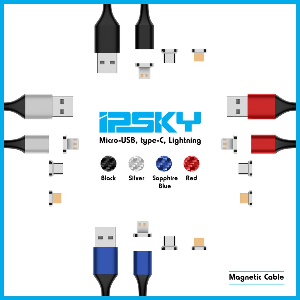 Magnetic Data Cable 3in1 Fast Charging 3A Micro-USB Type-C Lightning