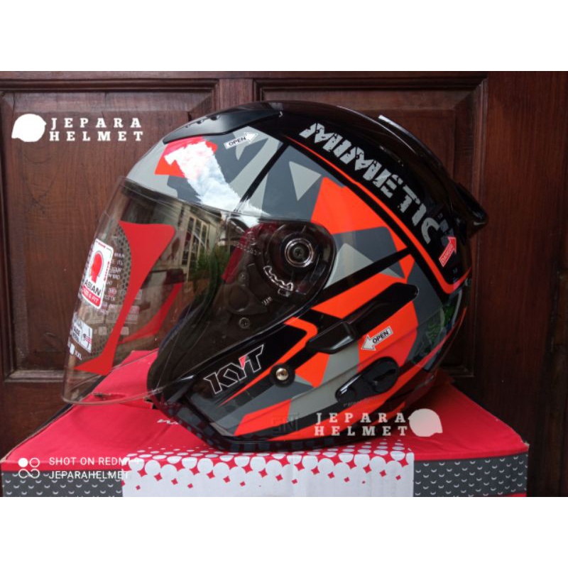 Helm KYT Galaxy Flat R Solid Motif Double Visor Original | KYT Half Face Galaxy Flat R Polos Black Hitam Doff Metalik Fire Red Merah Maroon Ferrari White Putih Gorila Grey Gunmetal Abu Aqua Blue Motif 4 5 Mimetic Neon Matrix Red Blue Yellow galaxy Slide-Motif 4 red