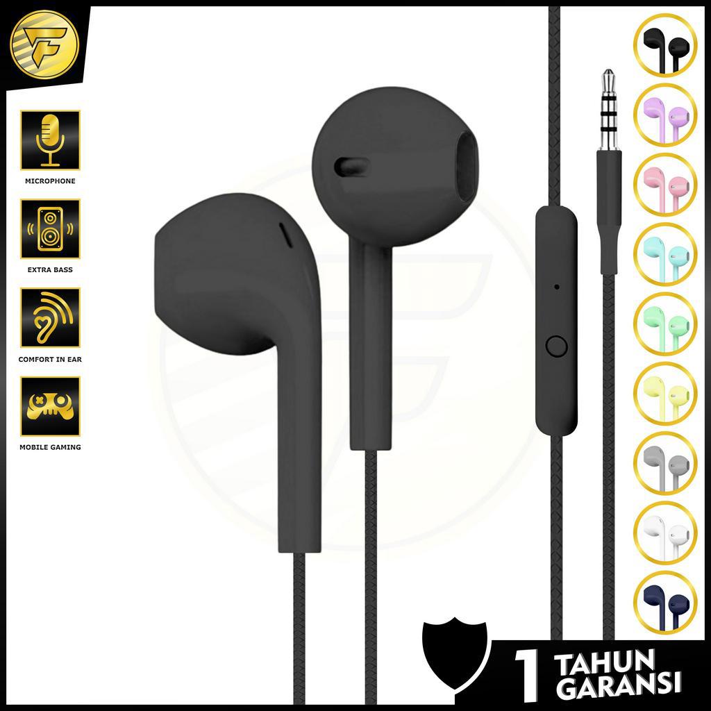 Earphone Macaron U19 stereo bass music telfon headset glossy colour dengan mic original