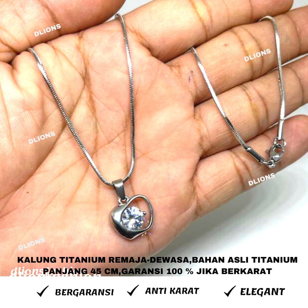 KALUNG LIONTIN TITANIUM ASLI ANTI KARAT WARNA SILVER PANJANG KALUNG 45 CM