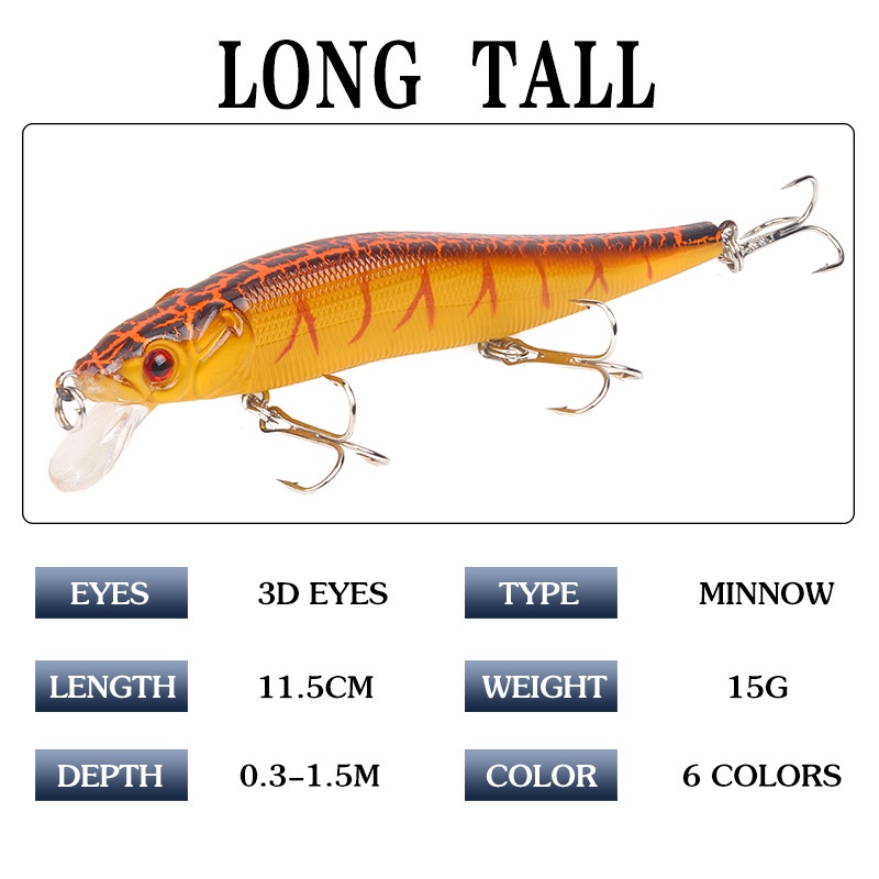 6 Colors Top Water Lure Spinner Bait Minnow Lure Fishing Bait 15g/11.5cm Floating Lure