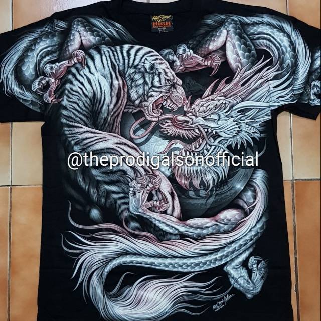 Kaos Import Rock Chang Size XL Harimau Naga Full HD Glow In The Dark