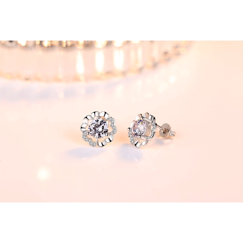 Anting Perak 925 Wanita Tiga Bunga Persik Perhiasan Fashion/Subang Telinga anting perempuan