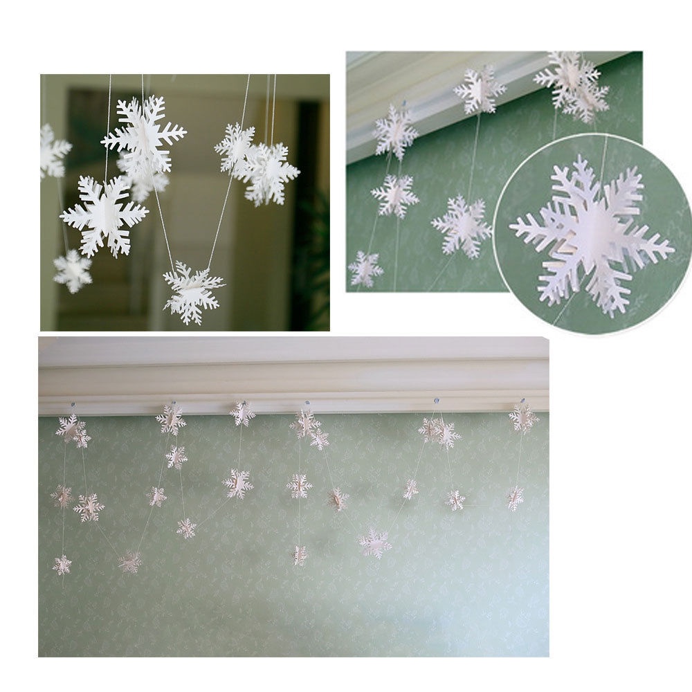 3D Snowflake Garland Paper String For Xmas Tree / Christmas Home Decor Hanging Ornaments