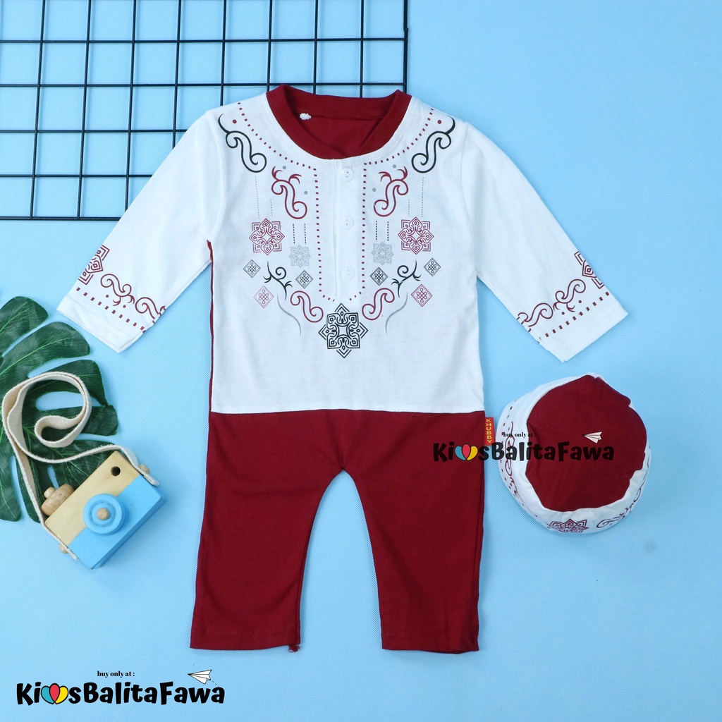 (PUTIH) Koko Jumper Naufal uk 0-12 Bulan / Baju Muslim Baby Anak Laki Romper All Size Bayi Newborn Babycinnamon