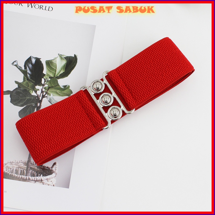 Belt Obi Karet Gesper Lebar Sabuk Wanita Ikat Pinggang Elastis Korset Fashion Cewek Korea Oby Impor Besar Gasper Corset Jumbo Women Big Kekinian Hitam Coklat Kulit Baru Dewasa Melar Karet