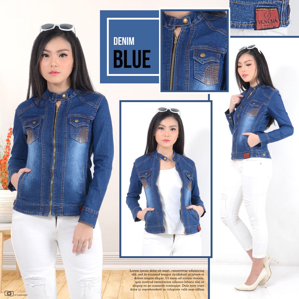 MC girl - Jaket Jeans Kerah Tinggi Wanita / Jaket Jeans Resleting Biru Tua / Jaket Sleting Warna Dark Blue / Jaket Lepis Kerah Shanghai Sleting / Jacket Denim Kerah Tinggi