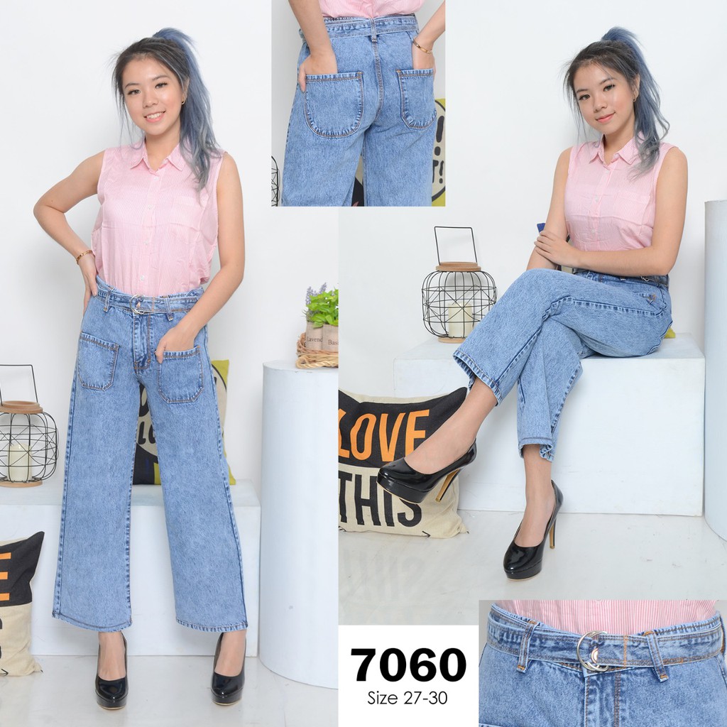 ( Bisa COD ) MC girl Kulot Jeans Free Gesper/Celana Jeans Kulot Gesper Kantong Depan