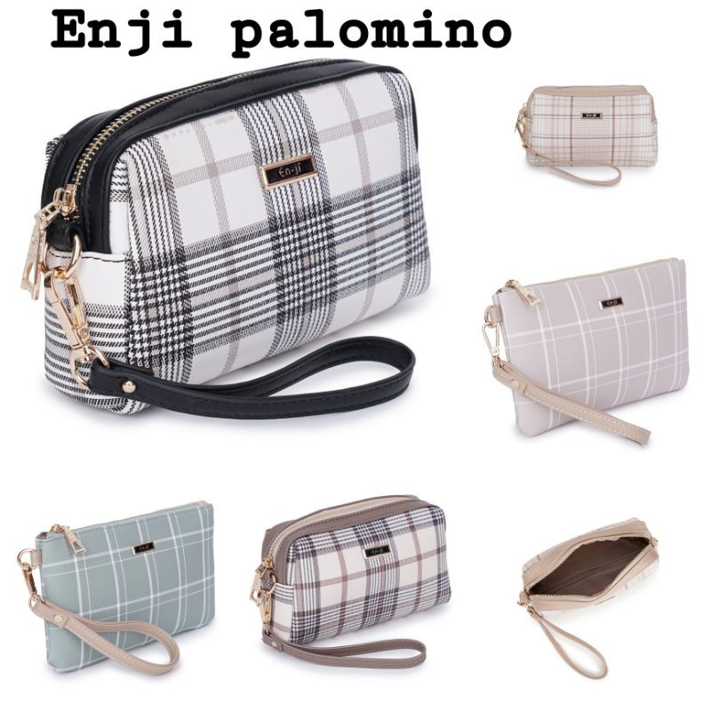Enji Palomino Pouch Serbaguna Motif Kotak Tali Pendek