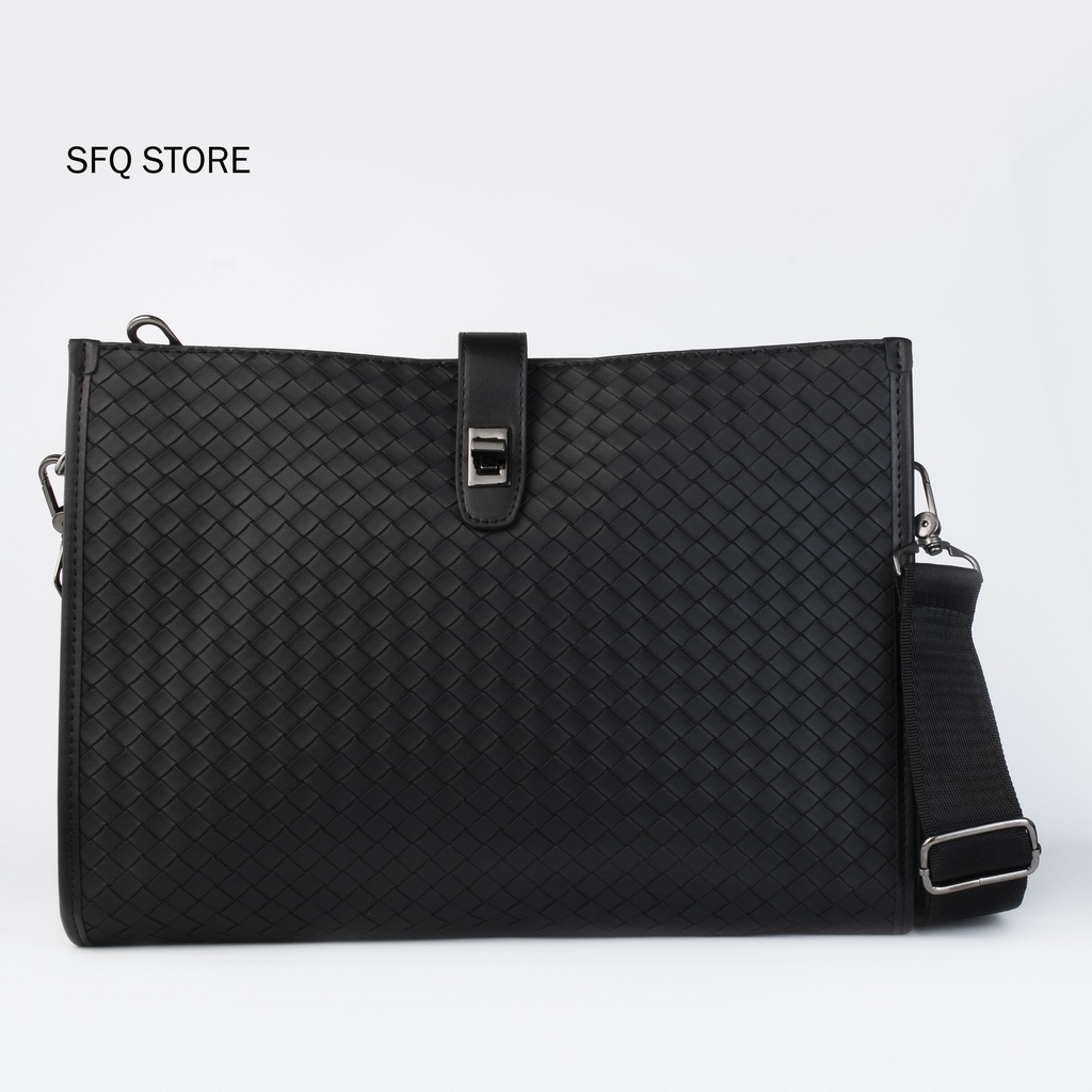 Tas Genggam Pouch Kulit Knitted Leather Handbag Plus Selempang Impor