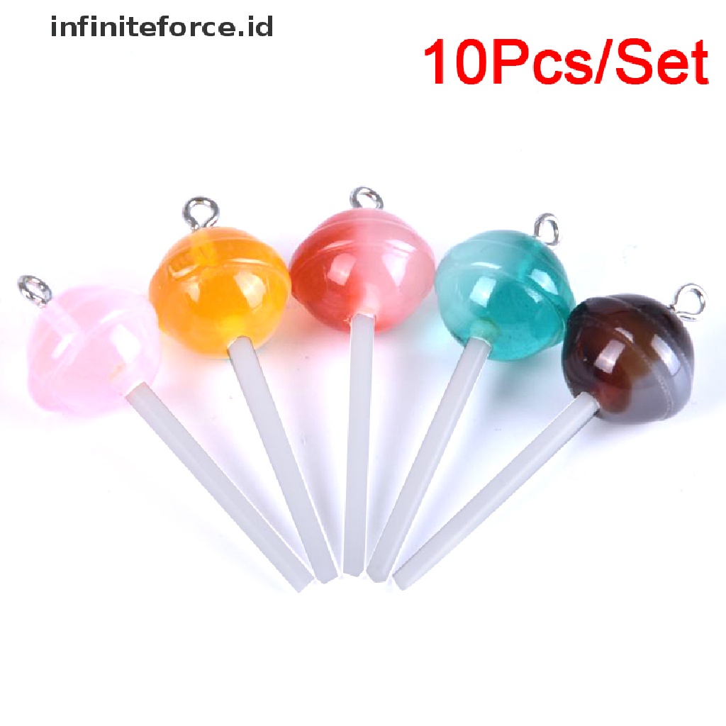 10pcs / Set Liontin Bentuk Lollipop Bahan Resin Transparan Untuk Membuat Perhiasan DIY