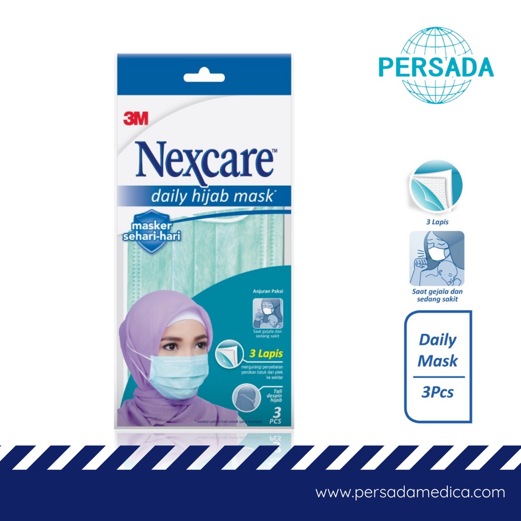 Masker Hijab Jilbab Headloop 3 Ply - 3 Masker Nexcare 3M