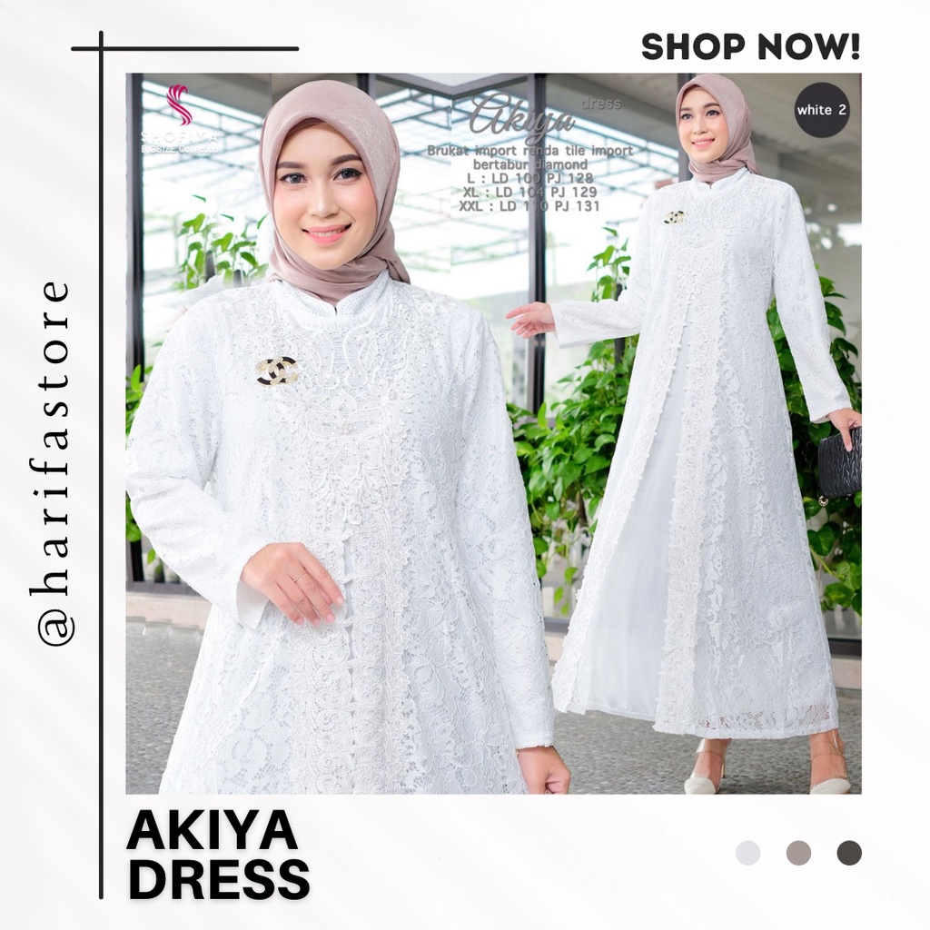 Gamis Dress Brokat Putih Lebaran Kekinian Jumbo