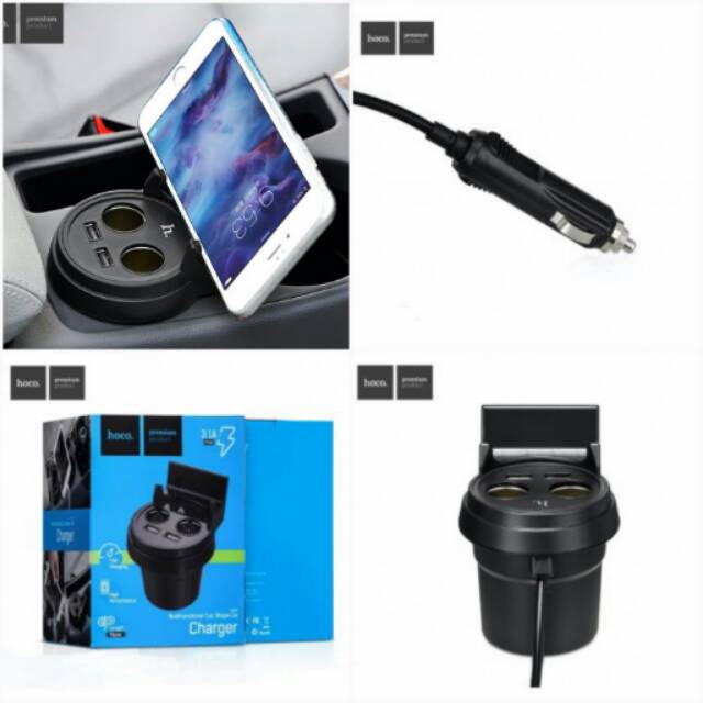 Multifunction Car Charger with 2 USB ports Hoco UC207 (HARS04BK)