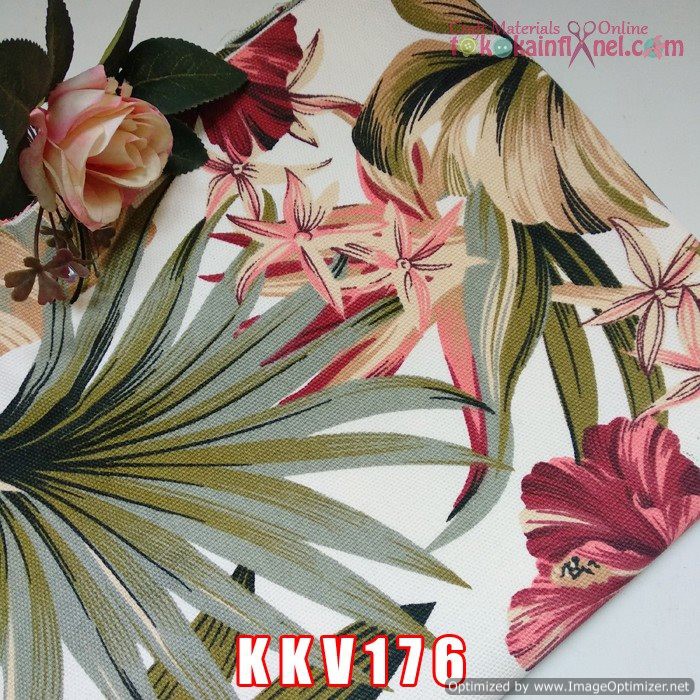 Uk 50cmx145cm Kkv176 Kain Kanvas Motif Kembang Sepatu Besar