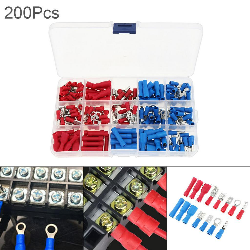 200pcs / Lot Konektor Crimp Terminal Kabel Listrik Insulated Bahan Tembaga + Pvc + Tinplate