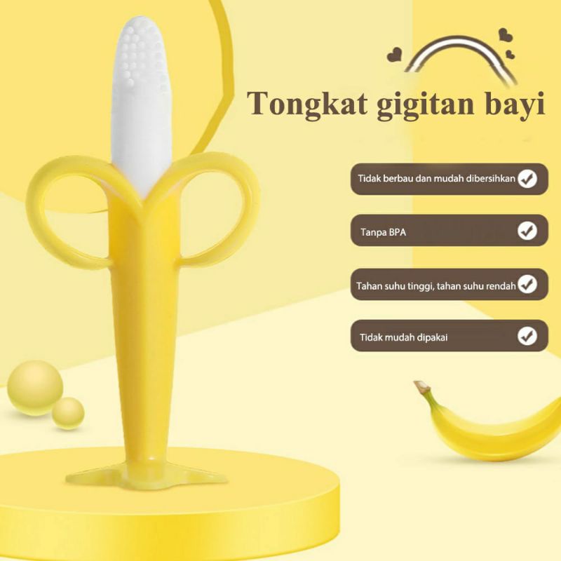 Mainan Gigitan Bayi Bentuk Pisang/Teether Bayi Bahan Silikon Bentuk Pisang