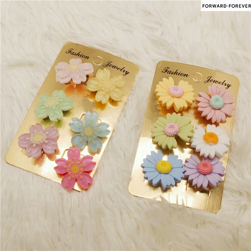 6pcs Bros Pin Kombinasi Bunga Daisy Cherry Blossom Bahan Plastik M70068