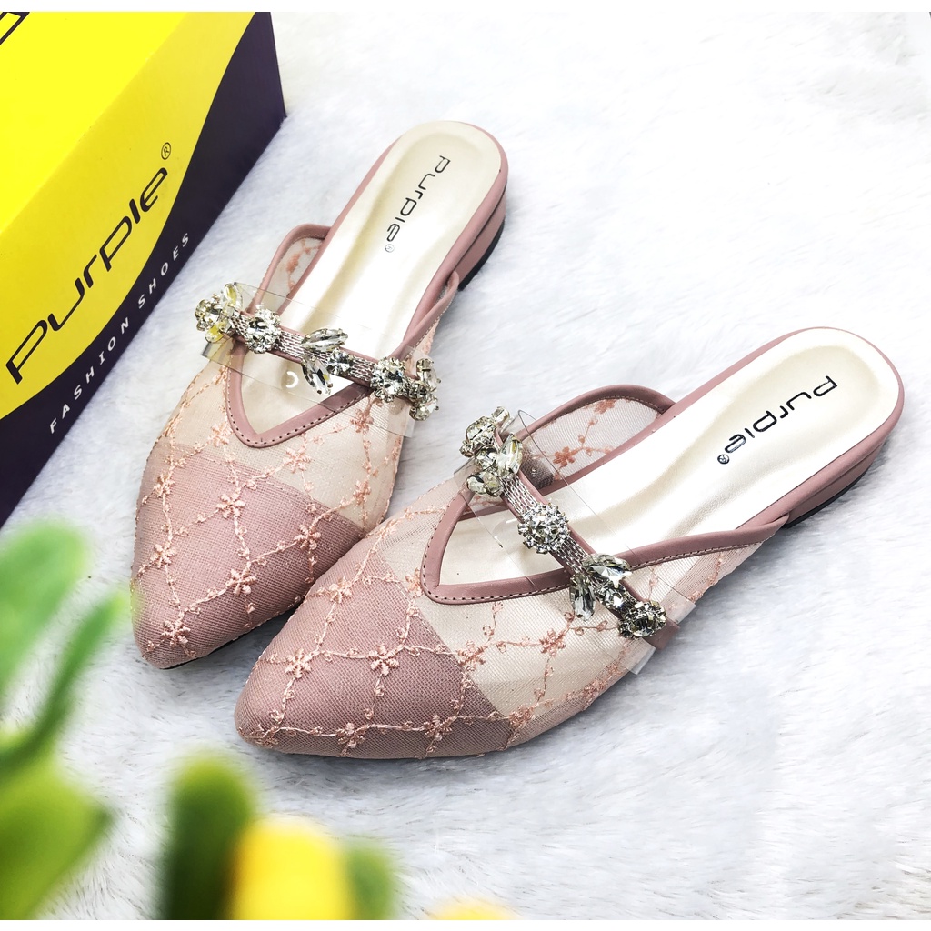 Sandal Brukat Flat Shoes Wedding Wanita Valerina Series Purple Original Big Size Lokal