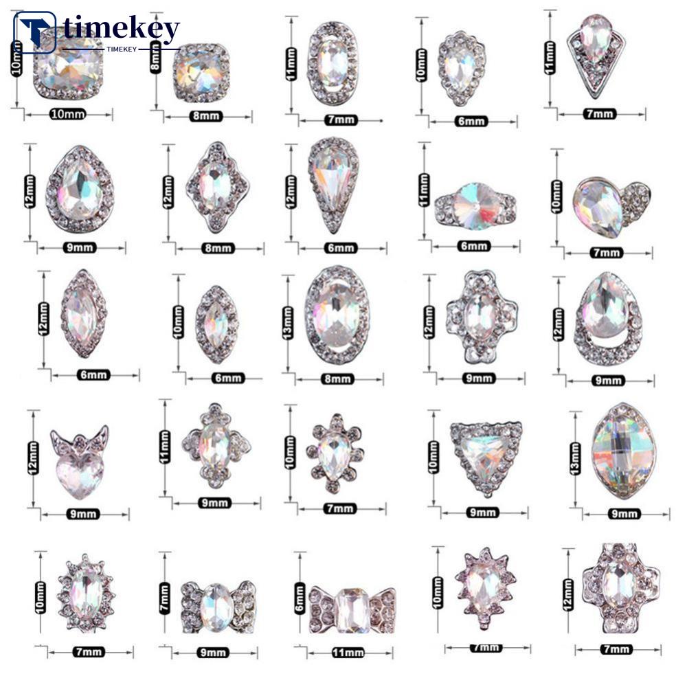 Timekey 40pcs / Set Hiasan Kuku 3D DIY Bahan Alloy Hias Kristal / Berlian Imitasi Warna Warni A1K5