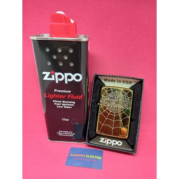 Paket Hemat Minyak Zippo ori 125 ml + Zippo Grade original Harley Davidson [Bisa COD]