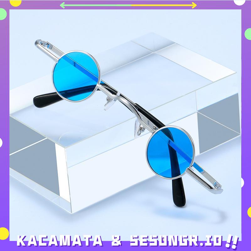Kacamata Hitam Anak metal Bulat Retro Ultra Kecil Pria Wanita Kaca mata Hip-Hop Punk Style Sunglasses