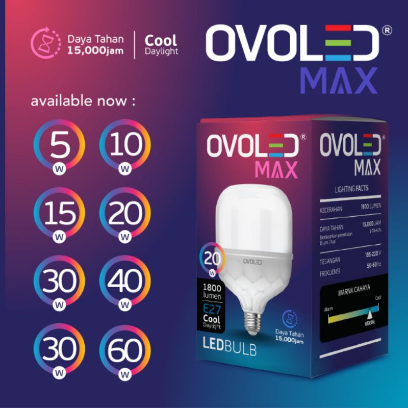 OVOLED MAX 15 WATT Lampu Led Kapsul Garansi 1 Tahun Cahaya Putih