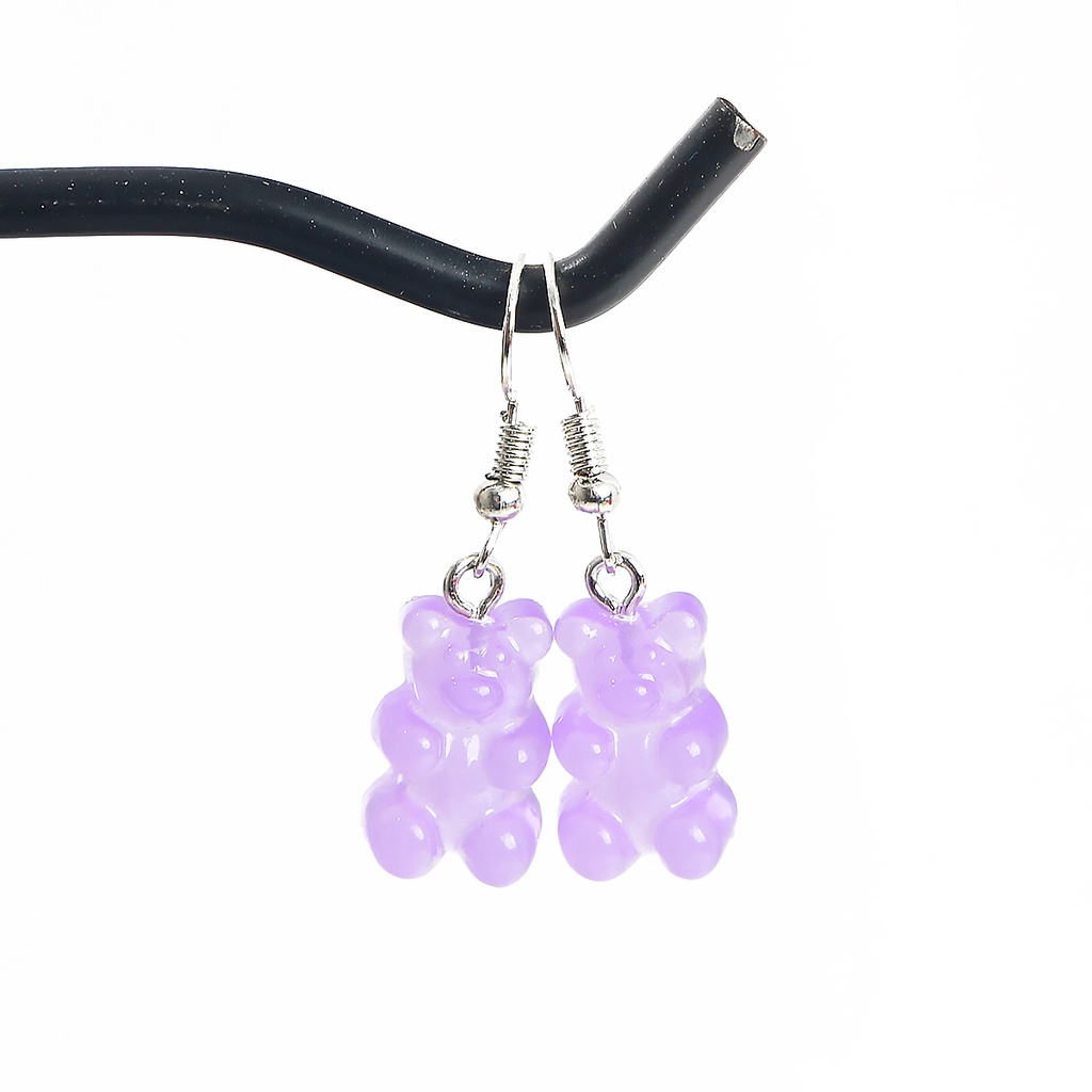 Anting Kait Menjuntai Desain Beruang Polikromatik Bahan Akrilik Warna Permen Jelly Untuk Wanita