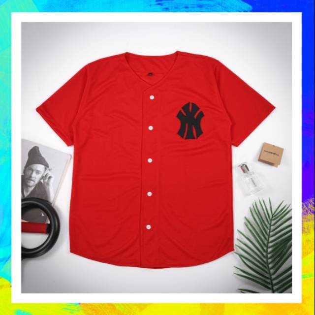 Baju baseball jersey baseball NY merah Pria Wanita ( COD )