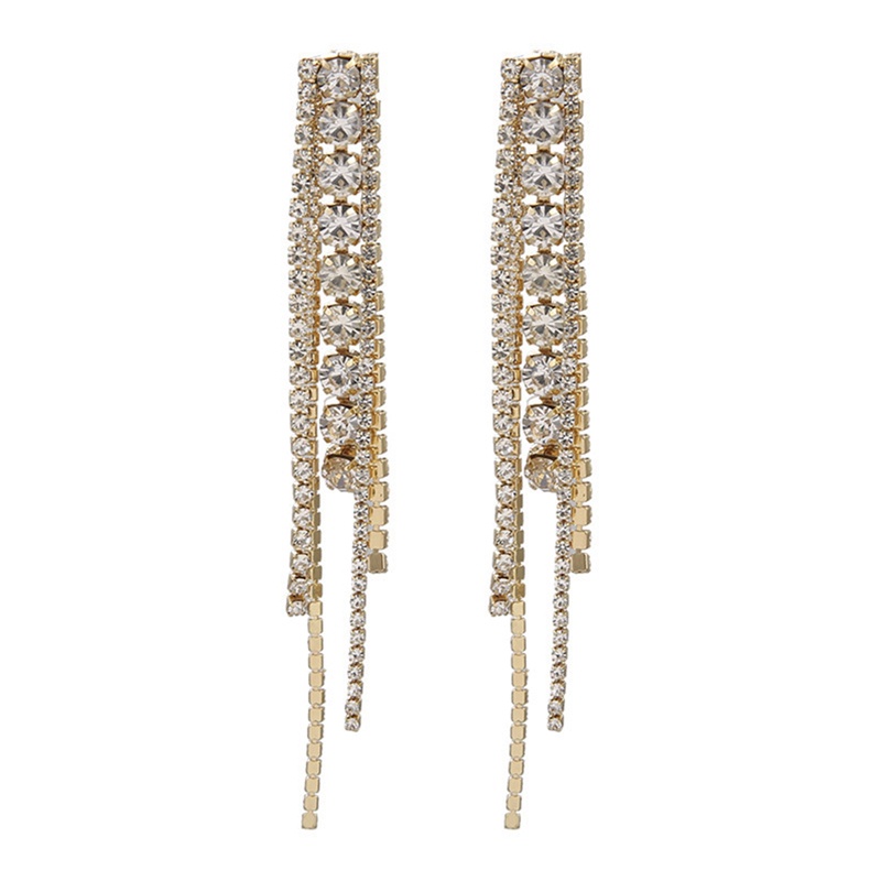 Anting Rumbai Panjang Hias Kristal Berlian Imitasi Gaya Korea Klasik Untuk Wanita