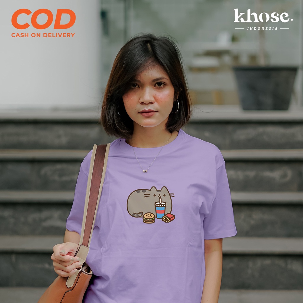 KHOSE Kaos Sablon Digital Pusheen Cat KODE S-12 / Kaos Murah / Kaos Cantik / Kaos Keren Kekinian