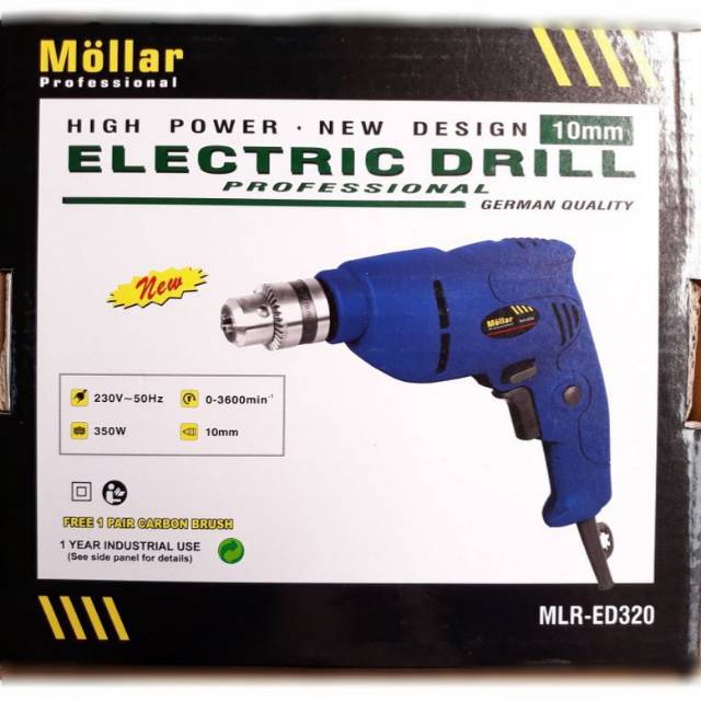 Mesin Bor Listrik Electric Drill Tangan Besi Kayu 10mm 10 mm - MOLLAR ED320 ED 320