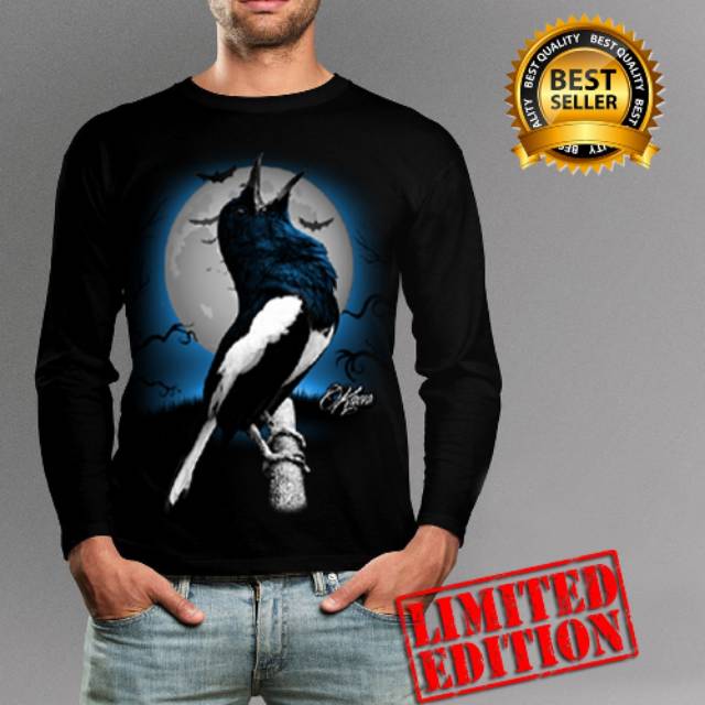 Juyan_Official / Kaos Cotton 30s Lengan Panjang Motif burung kacer