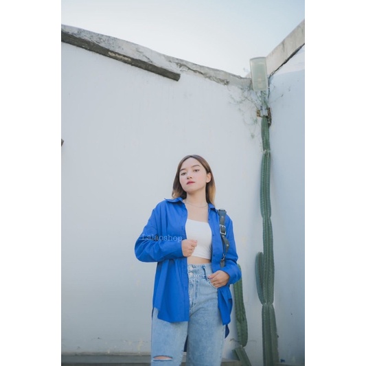 Voila Basic Shirt ( Kemeja Basic Polos Kancing Wanita Oversize kuliah kerja Kancing Premium  ) Trending Kemeja Best Seller Kantor Basic Adem Nyaman | Kemeja Oversize outer