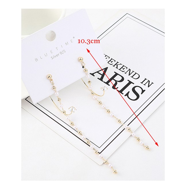 LRC Anting Tusuk Fashion Gold Plated Gold-tone Semi-circular Fringed S925 Silver Needle Earrings Y62