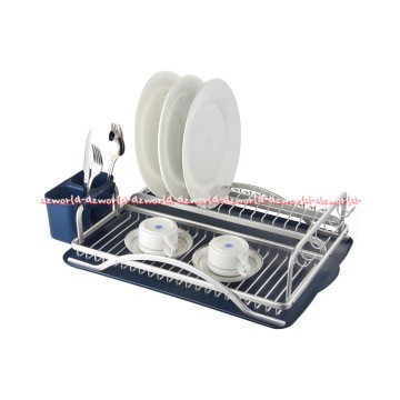 Krischef Dish Rack Single Tier Rak Piring Dan Cangkir Putih Biru