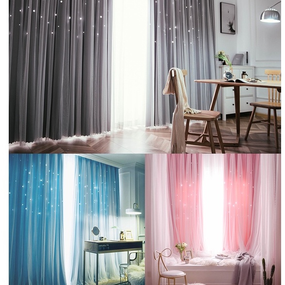 GORDEN BLACKOUT PANTULAN BEBAS VELCRO PEMANDANGAN JENDELA Tirai Shading Hollow Star Ins In Kamar