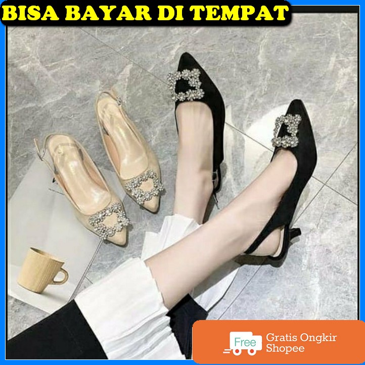 Sandal Hak Pendek Wanita Sendal Pesta Casual Selop Heels Kondanga EL316 Heels Gesper Otp23