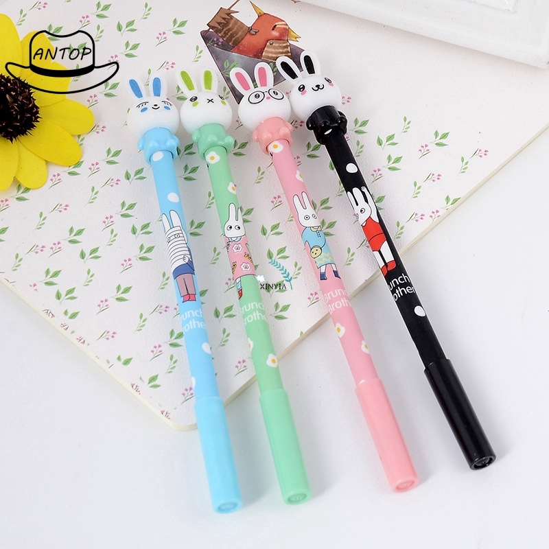 Antop！Pulpen Rabbit Brunch Hitam Gel Pena  Kelinci Lucu Alat Tulis Siswa