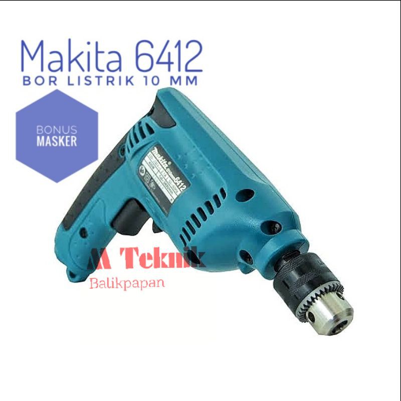 Mesin bor tangan listrik Makita 6412 drill kayu besi 10 mm FREE Masker Asli Makita