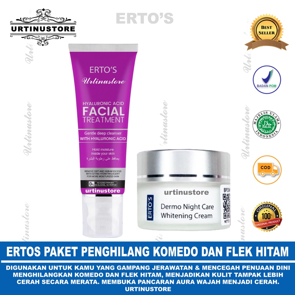 Ertos Paket Menghilangkan Komedo dan Flek Hitam Diwajah 2in1 (Dermo Night Cream & Facial Treatment N