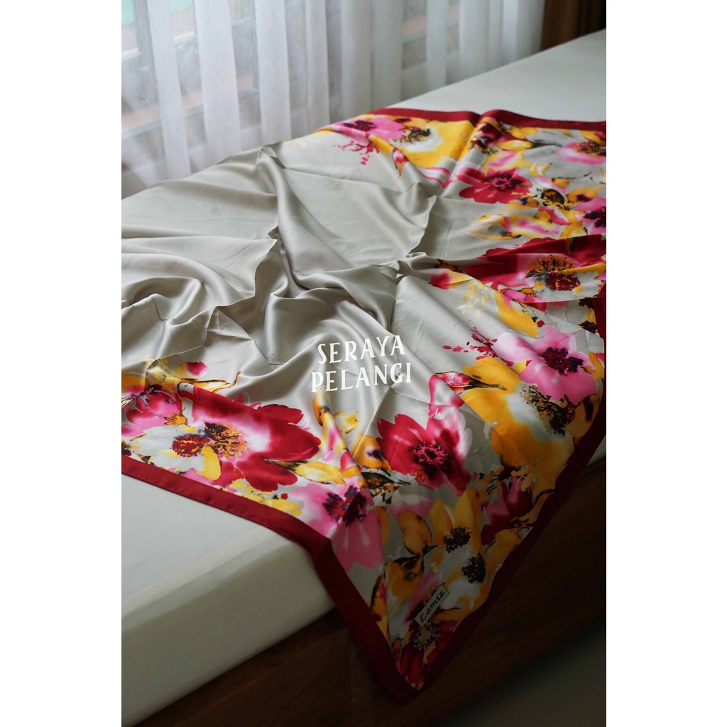 Selendang Segi Empat Satin Lamiz 04 | Motif Bunga/Kembang | Scarf | Syal | Shawl | Pashmina | Pasmina | Souvenir | Hadiah | Gift | Aksesoris Fashion | Import Quality | Grosir Murah