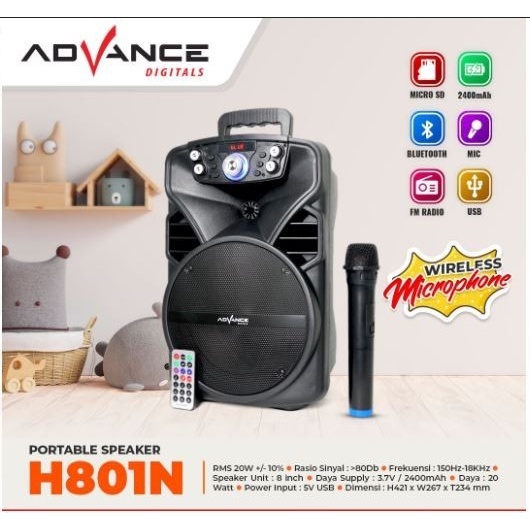 Advance Speaker Portable H801N Black / Mic Advance oke