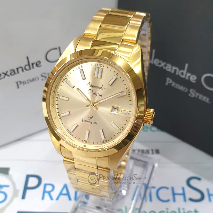 Jam Tangan Alexandre Christie AC 1021 MD Pria Gold Stainless Steel Original Bergaransi Resmi 1 Tahun