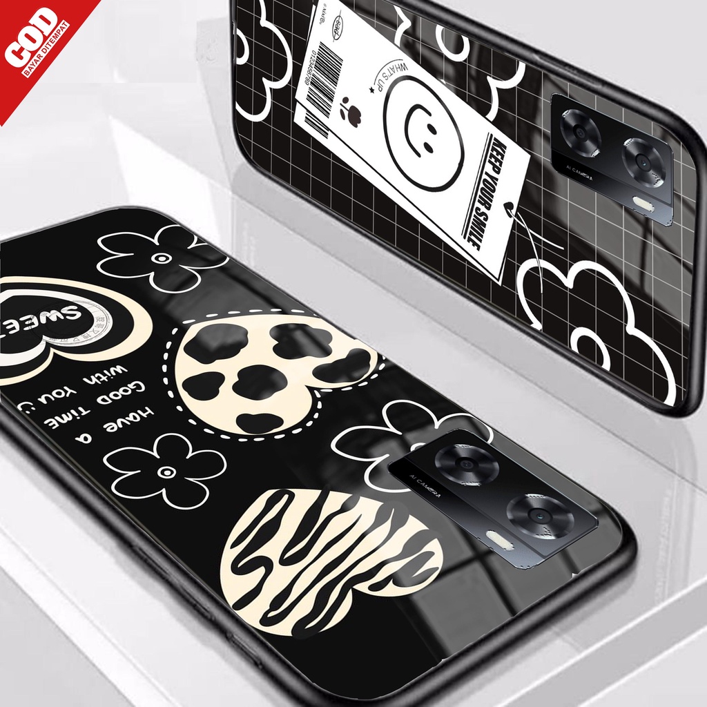 Softcase Glass Kaca Oppo A57 2022 | SK07 Casing Terbaru A57 2022 Oppo A57 Pelindung Belakang HpCassi