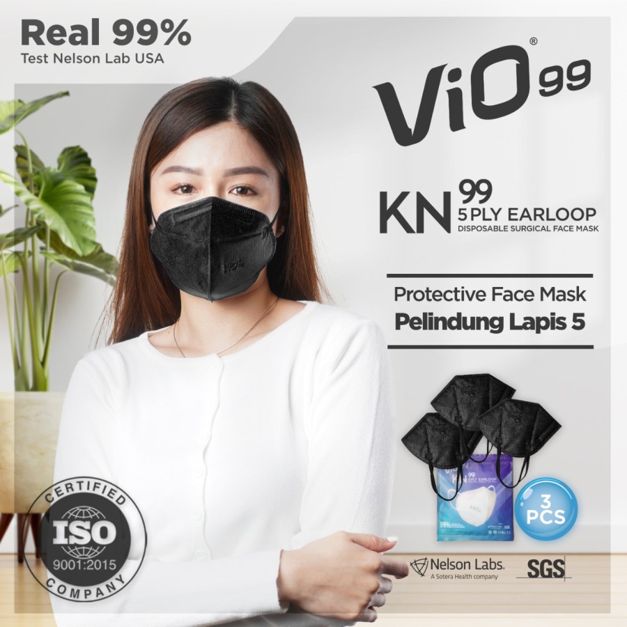 VIO MASKER KN99 5PLY EARLOOP BLACK ISI 3PCS